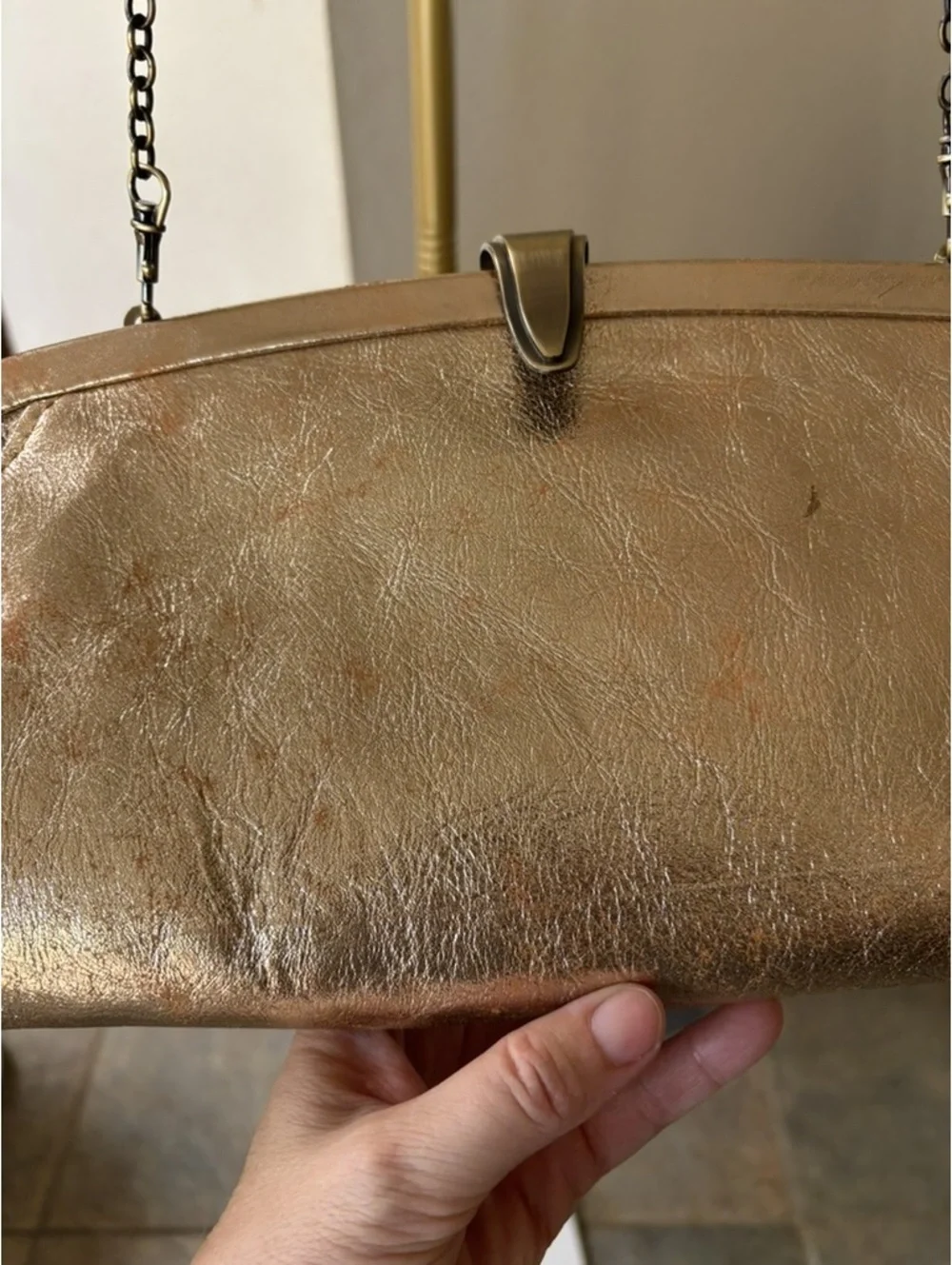 Patricia Nash Asher Metallic Gold Leather Frame Clutch Crossbody